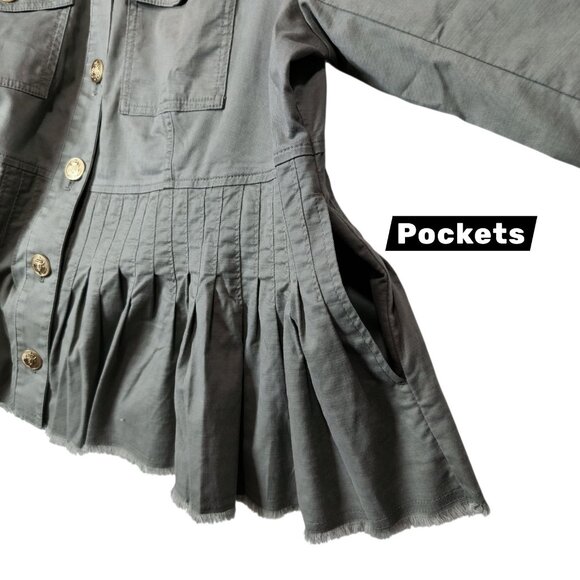 J.Jill Military Peplum Button Jacket Pockets Olive Women's Size 2X - Picture 7 of 8